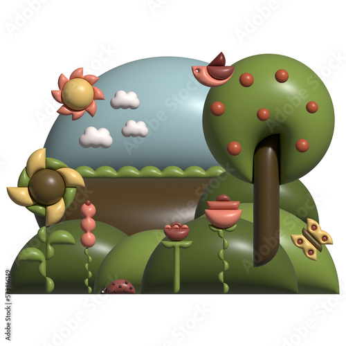 Abstract rural landscape 3D rendering