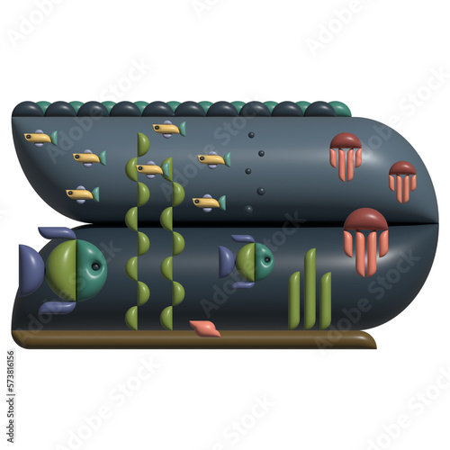 Abstract sea aquarium 3D rendering
