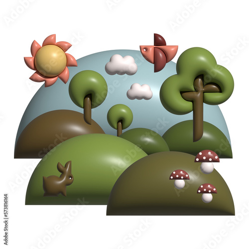 Abstract nature forest in 3D