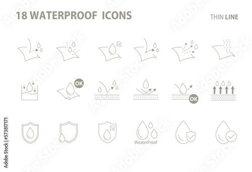 18 Waterproof icons set - vector line, editable
