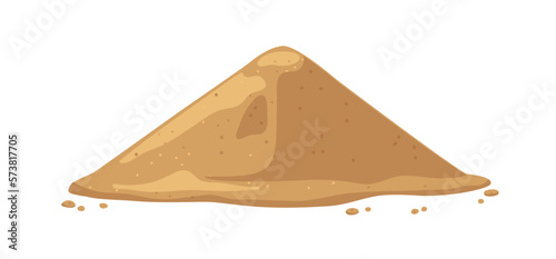 Brown cane sugar heap. Granulated crystals, sweet powder, sand heap. Organic products, crumbs, sweetener. Flat vector illustration isolated on white background