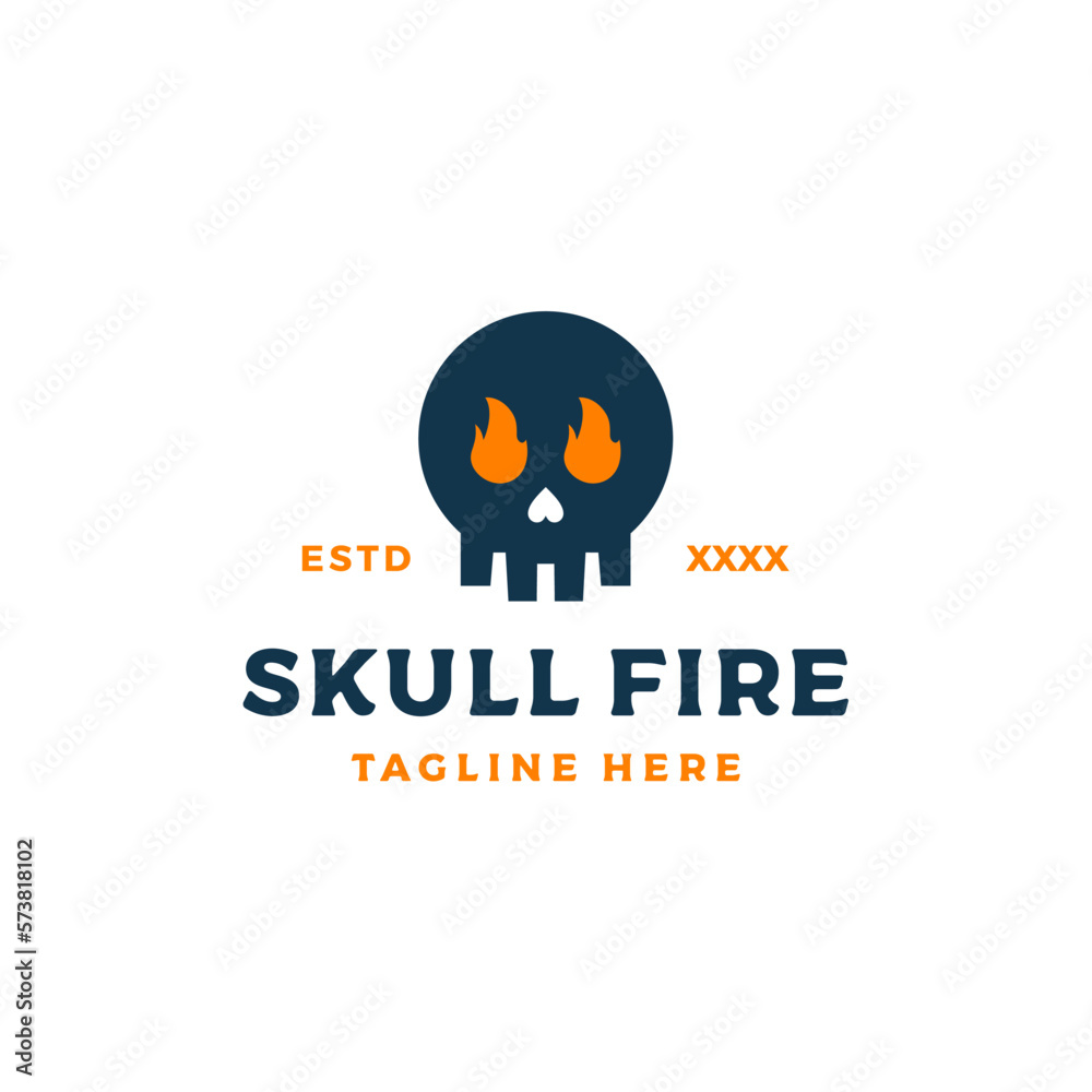 Skull with eyes of fire Logo design vector illustration