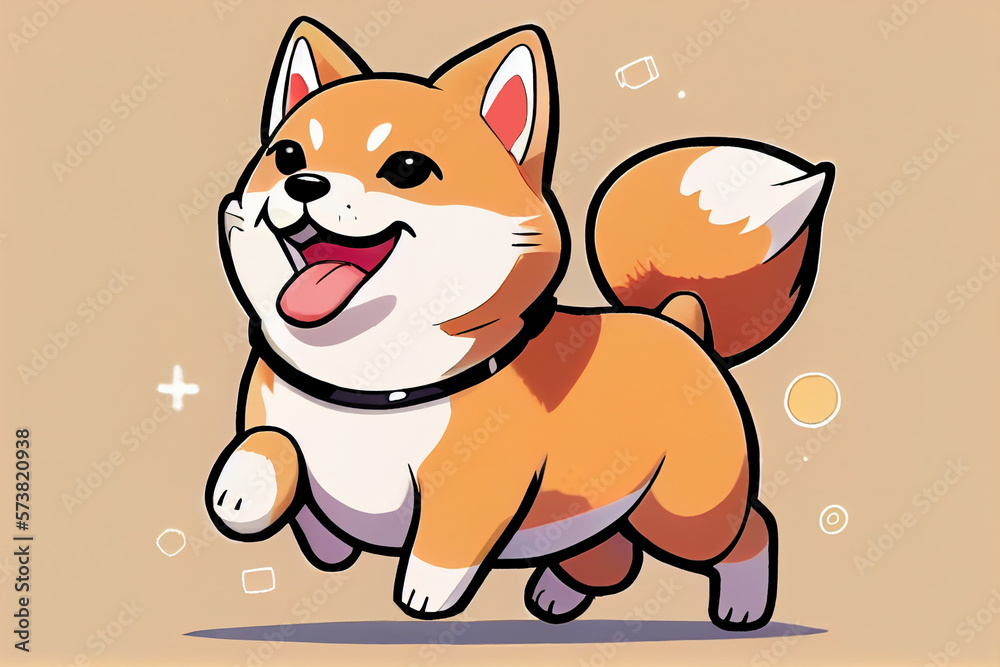 Cute cartoon shiba inu dog anime plays runs and smiles. Cute cartoon shiba inu dog anime plays runs and smiles.