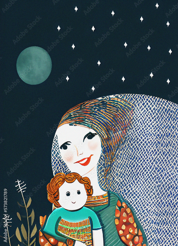 Mother and child together, colorful illustration Mother and child together, colorful illustration