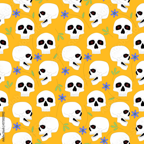 Fototapeta Naklejka Na Ścianę i Meble -  Skull seamless pattern isolated on yellow background.