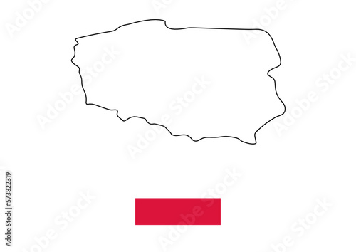 Vector minimalist map of Poland with flag of the country, flag of Poland with smooth map. Suitable for minimalist designs. Space for text.