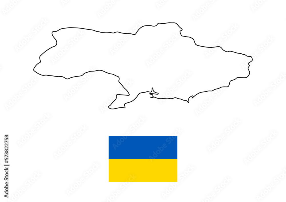 Fototapeta premium Vector minimalist map of Ukraine with flag of the country, flag of Ukraine with smooth map. Suitable for minimalist designs. Space for text.
