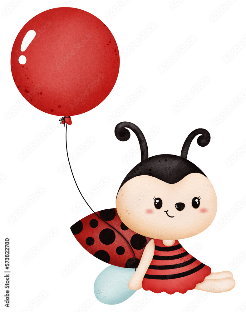 Naklejka premium Watercolor cute ladybug cartoon character