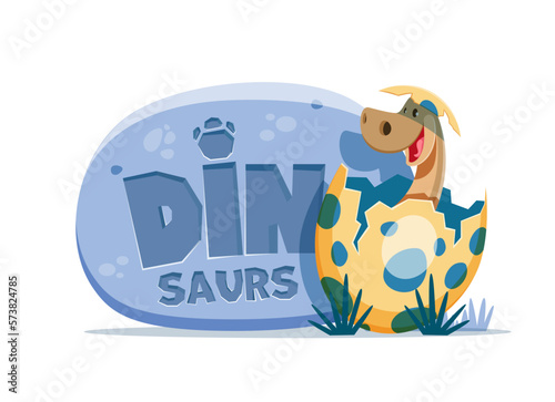 Cartoon funny brontosaurus dinosaur and dino egg