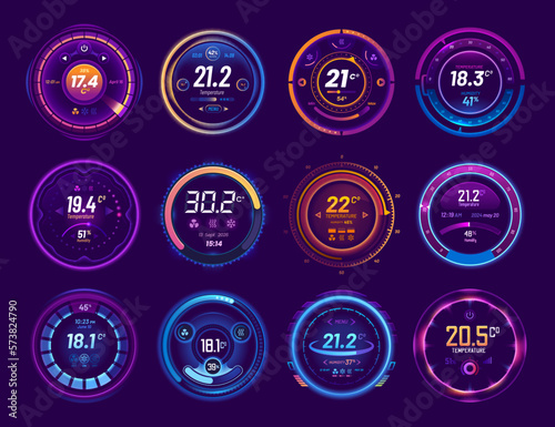 Thermostat icons, smart thermometer control dial