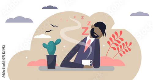 Bored illustration, transparent background. Flat tiny without work and lazy persons concept. Job attitude problem with exhausted and tired labor. Sleepy mood employee.