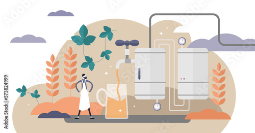 Brewery illustration, transparent background. Flat tiny beer making process persons concept. Alcohol beverage business with sommelier knowledge and old hop traditions.