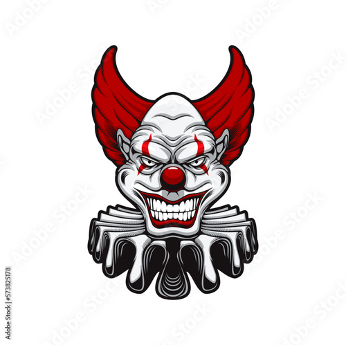 Circus scary clown smiling face, creepy character