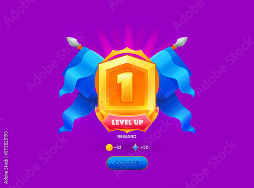 Level up badge. Videogame or casino victory award