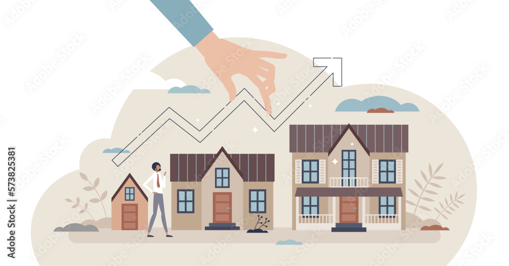 Real estate growth with market value rising for houses tiny person concept, transparent background. Demand development and construction prices progress illustration. Real estate growth with market value rising for houses tiny person concept, transparent background. Demand development and construction prices progress illustration.