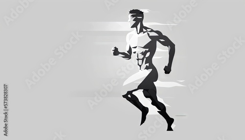  a silhouette of a man running on a gray background with a shadow of his head and hands in the shape of a running man with a ball in his hand.  generative ai