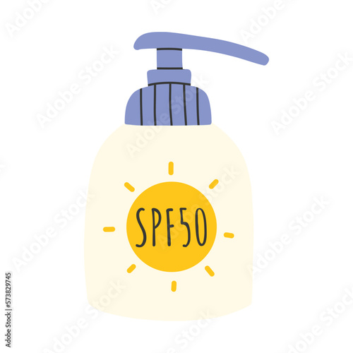 Sunscreen, lotion with SPF. Sunscreen protection and sun safety. Sunscreen, lotion with SPF. Sun protection and sun protection. Sunscreen lotion isolated. hand drawn vector illustration. Flat style.