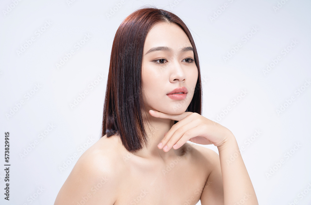 Beauty image of young Asian woman on white background