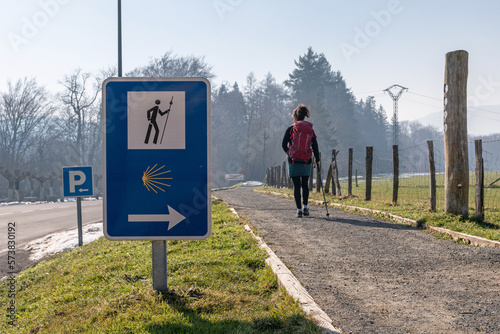 Quadro su tela Sign of the Way of St. James. Roncesvalles. Navarre Pyrenees