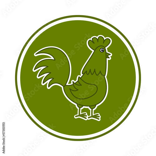 Green hen in a circular panel on a white background