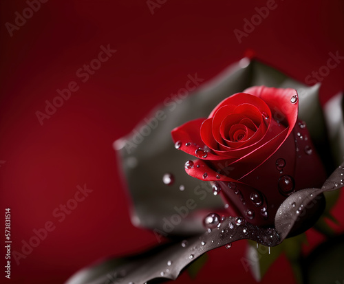 Red Rose flower with drops ...