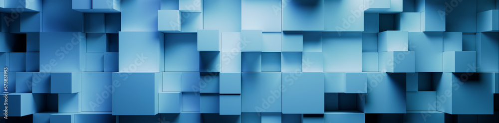 Blue and Turquoise, Multisized Cubes Precisely Arranged to create a Contemporary Tech Background. 3D Render. Blue and Turquoise, Multisized Cubes Precisely Arranged to create a Contemporary Tech Background. 3D Render.