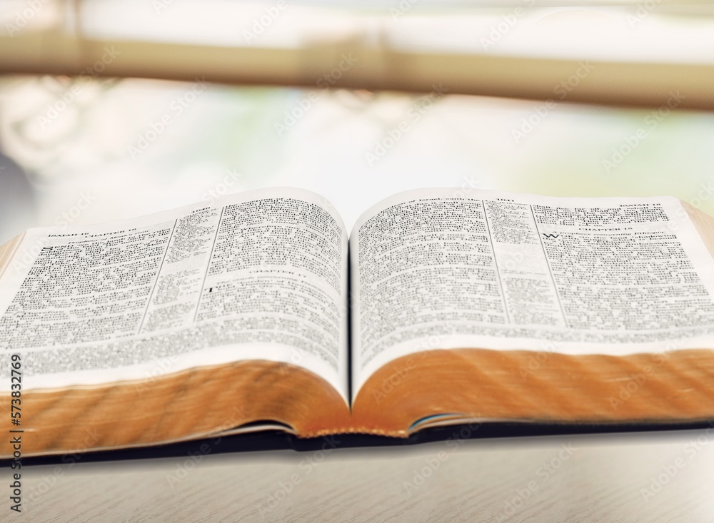 Fototapeta premium Open vintage old holy Bible book