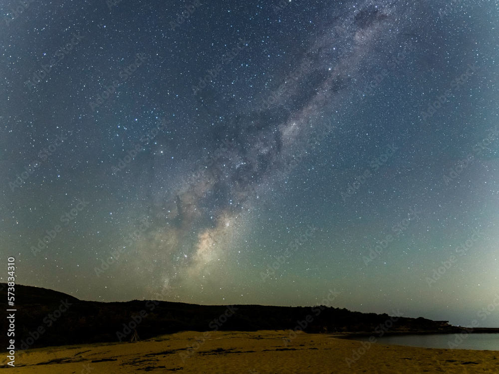 Stargazing at the night sky with a clear sky and milky way