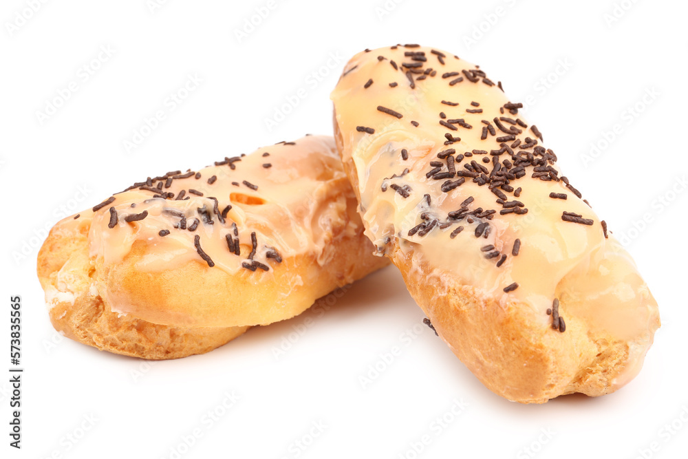 Yummy eclairs isolated on white background Yummy eclairs isolated on white background