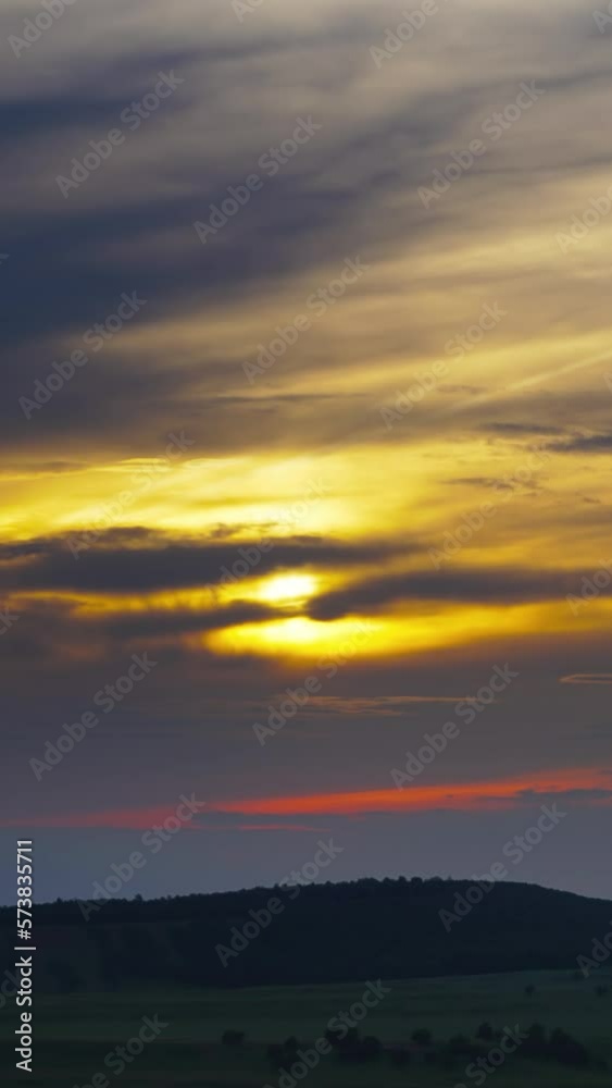 Landscape with countryside fields at sunset, timelapse. Vertical video Landscape with countryside fields at sunset, timelapse. Vertical video