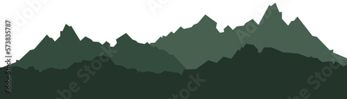 Green silhouette of mountains landscape panorama illustration icon vector for logo, isolated on white background