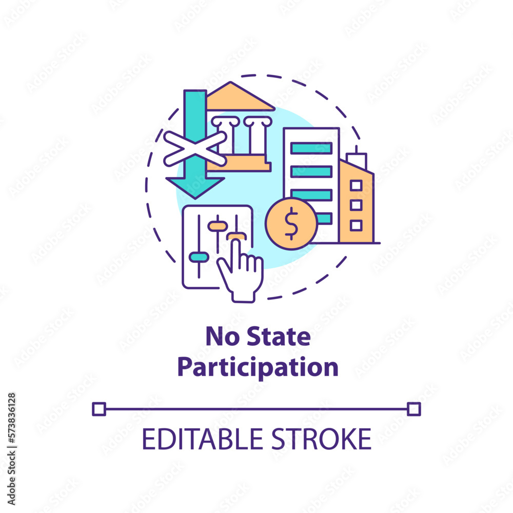 No state participation concept icon. Country control free. Private sector feature abstract idea thin line illustration. Isolated outline drawing. Editable stroke. Arial, Myriad Pro-Bold fonts used