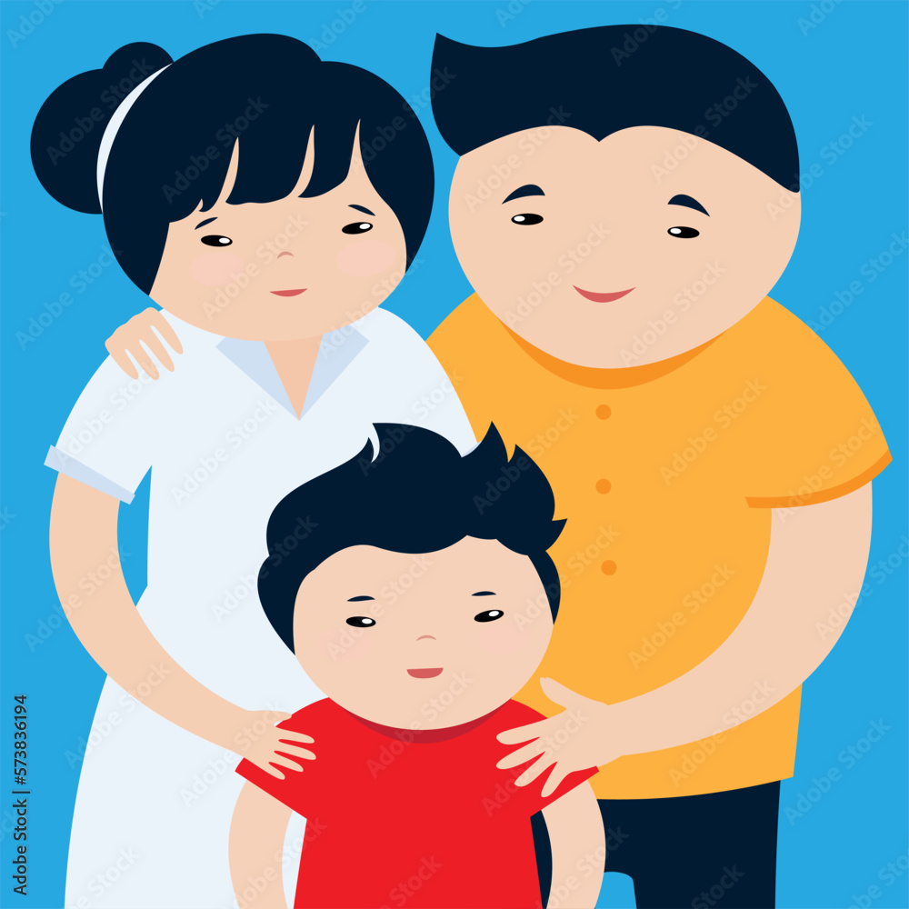 happy family with a child in the hands of parents, vector illustration