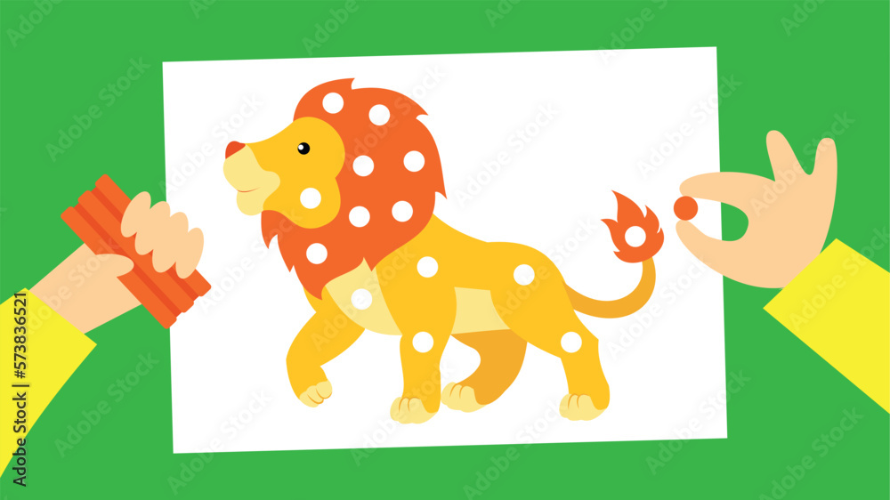 Fototapeta premium Vector illustration of a cartoon lion in flat style on green background.