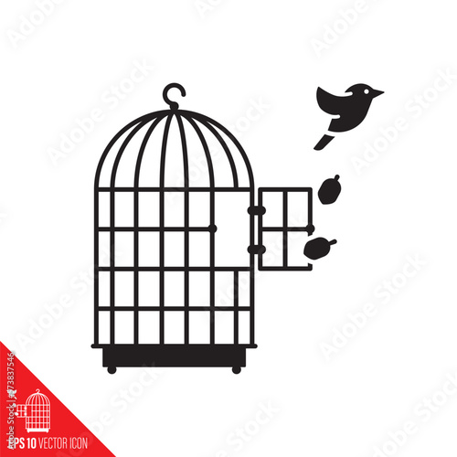 Bird escaping from birdcage vector icon