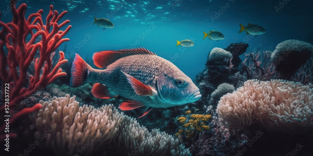custom made wallpaper toronto digitalCoral reef with fish, generative ai