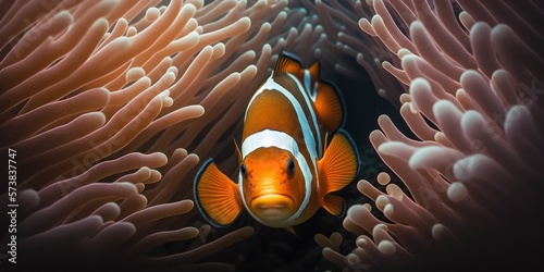 Coral reef with clownfish fish, generative ai Fototapet