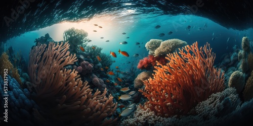 Fototapeta Naklejka Na Ścianę i Meble -  Coral reef in the sea, generative ai
