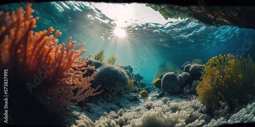 Fototapeta Naklejka Na Ścianę i Meble -  Coral reef in the sea, generative ai