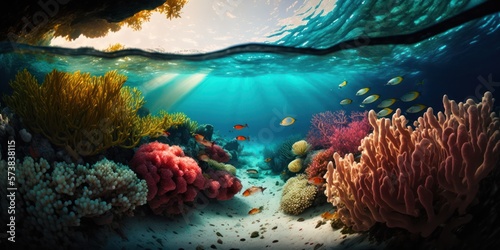 Tableau sur toile Coral reef in the sea, generative ai