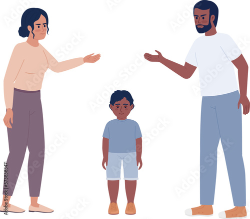 Parental conflict in front of kid semi flat color vector characters. Editable figures. Full body people on white. Simple cartoon style spot illustration for web graphic design and animation
