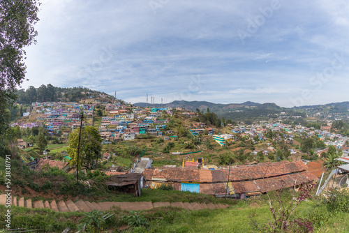 Village in a hill at Nilgiri forest Ooty. Landscape of Ooty Tamil nadu India photo