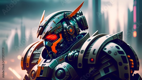 robot android cyborg machine futuristic in the future cyberpunk city, digital art style