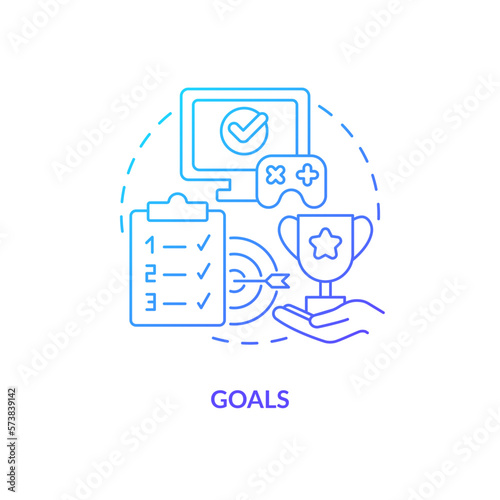 Goals blue gradient concept icon. Complete task for reward. Game mechanics in gamification abstract idea thin line illustration. Isolated outline drawing. Myriad Pro-Bold font used