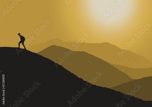 silhouette of a person on the desert mountain vector illustration.