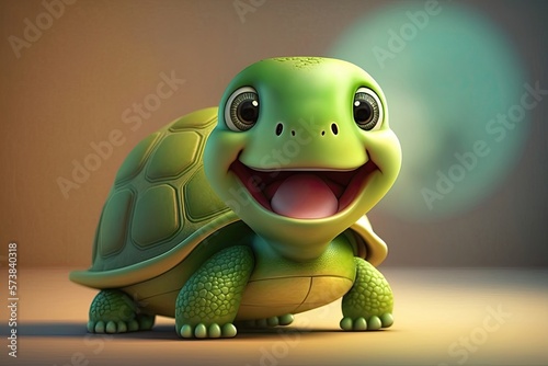 Cute 3D of turtle character. Generative AI photo
