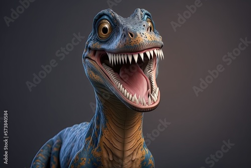 Cute 3D of velociraptor character. Generative AI