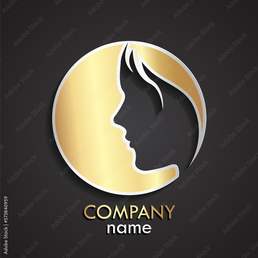 3d woman face negative shape gold silver logo / vector illustration 3d woman face negative shape gold silver logo / vector illustration