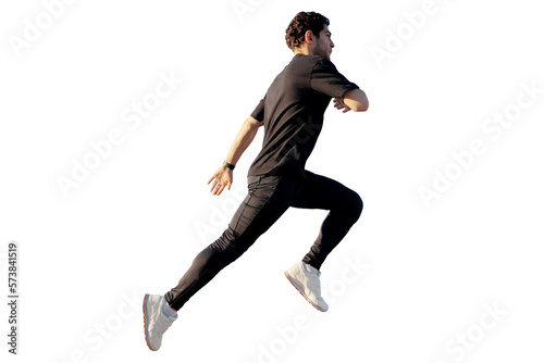 Athlete Male runner Fast jumping Running Isolated transparent background, png.