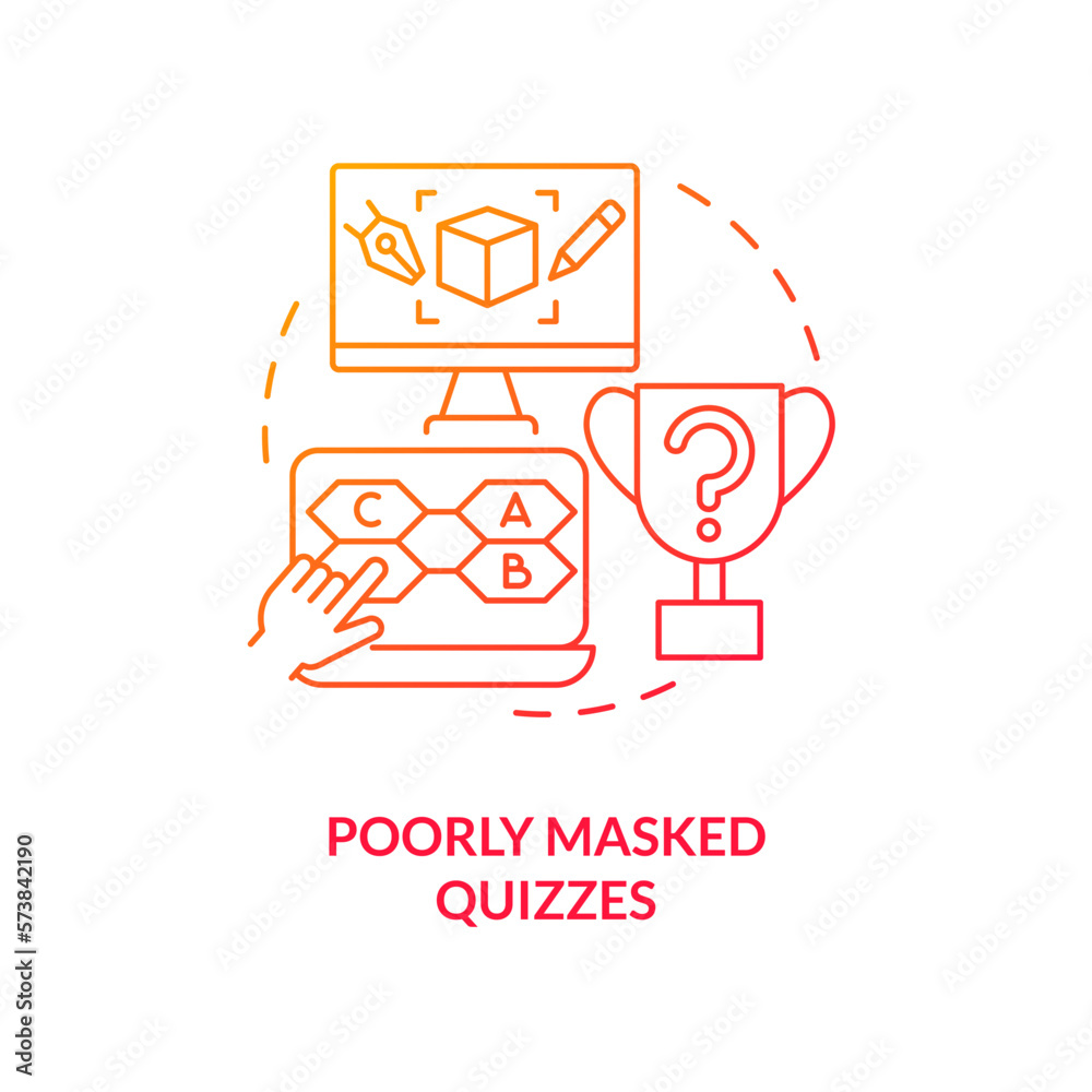 Poorly masked quizzes red gradient concept icon. Boring games ...
